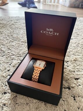 Coach Rose Gold Linked Bracelet Watch with White Dial